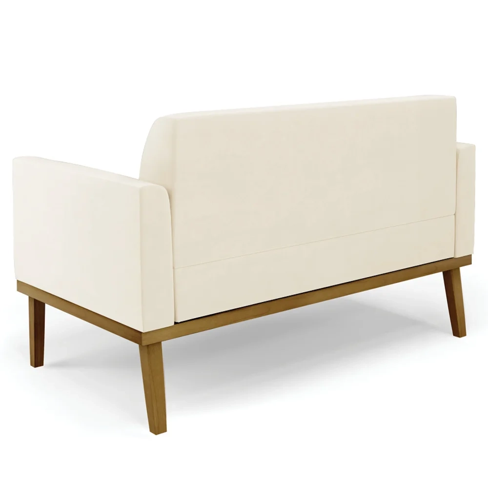 Sofá Namoradeira Base Madeira Castanho Maressa Veludo Bege - Ibiza