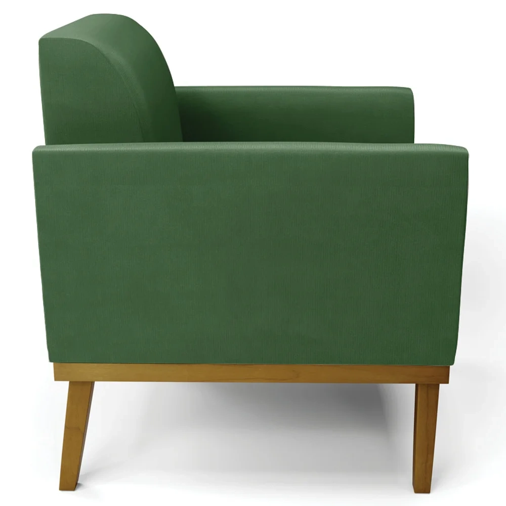 Sofá Namoradeira e 2 Poltronas Base Madeira Castanho Maressa Suede Verde - Ibiza