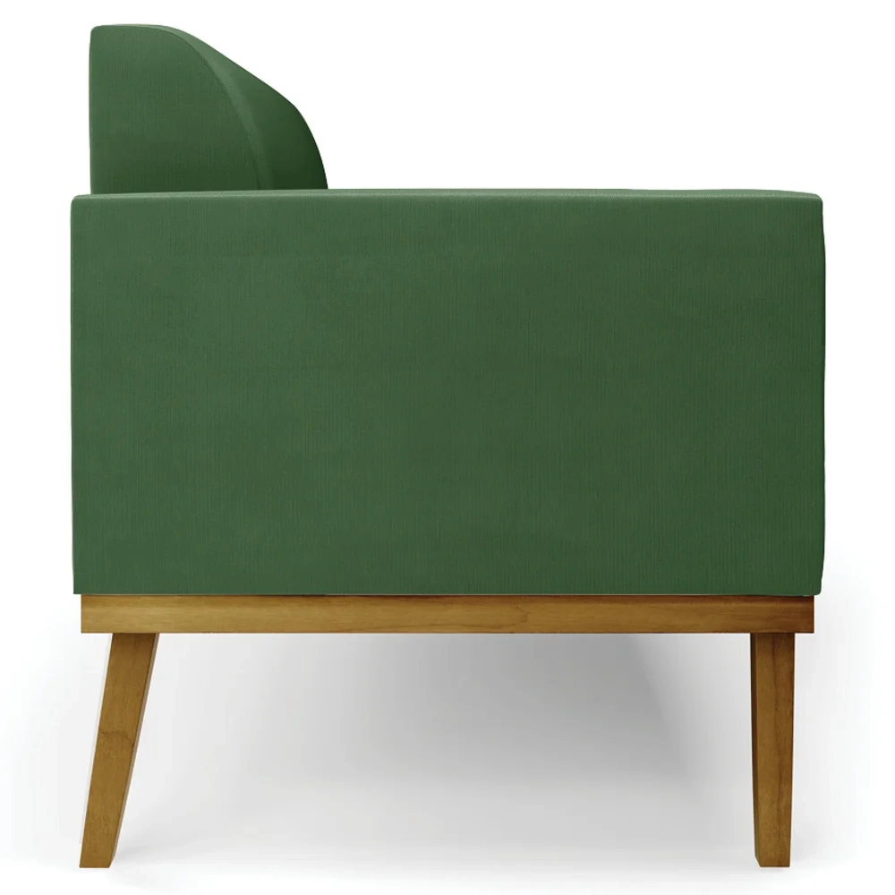Sofá Namoradeira e 2 Poltronas Base Madeira Castanho Maressa Suede Verde - Ibiza