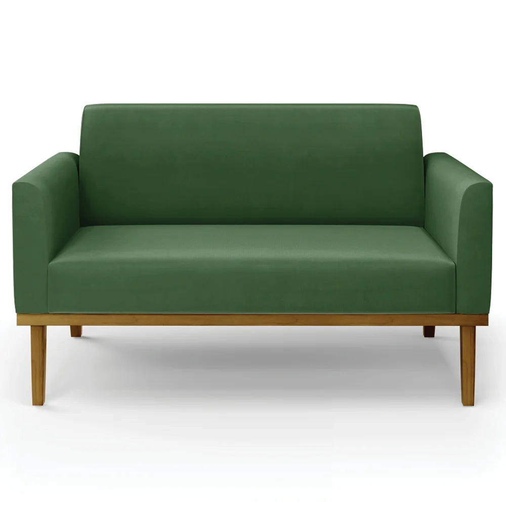 Sofá Namoradeira e 2 Poltronas Base Madeira Castanho Maressa Suede Verde - Ibiza