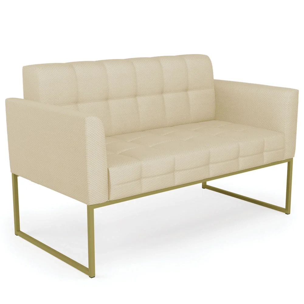 Sofá Namoradeira e 2 Poltronas Base Industrial Dourado Ana Veludo Luxo Off White - Ibiza