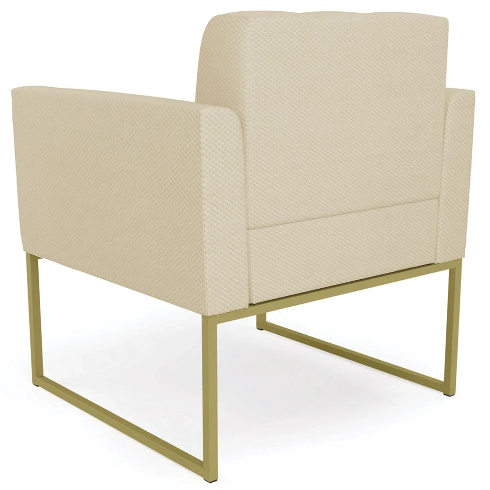 Sofá Namoradeira e 2 Poltronas Base Industrial Dourado Ana Veludo Luxo Off White - Ibiza