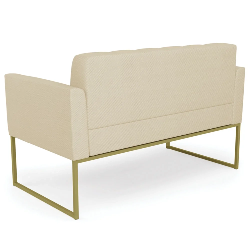 Sofá Namoradeira e 2 Poltronas Base Industrial Dourado Ana Veludo Luxo Off White - Ibiza