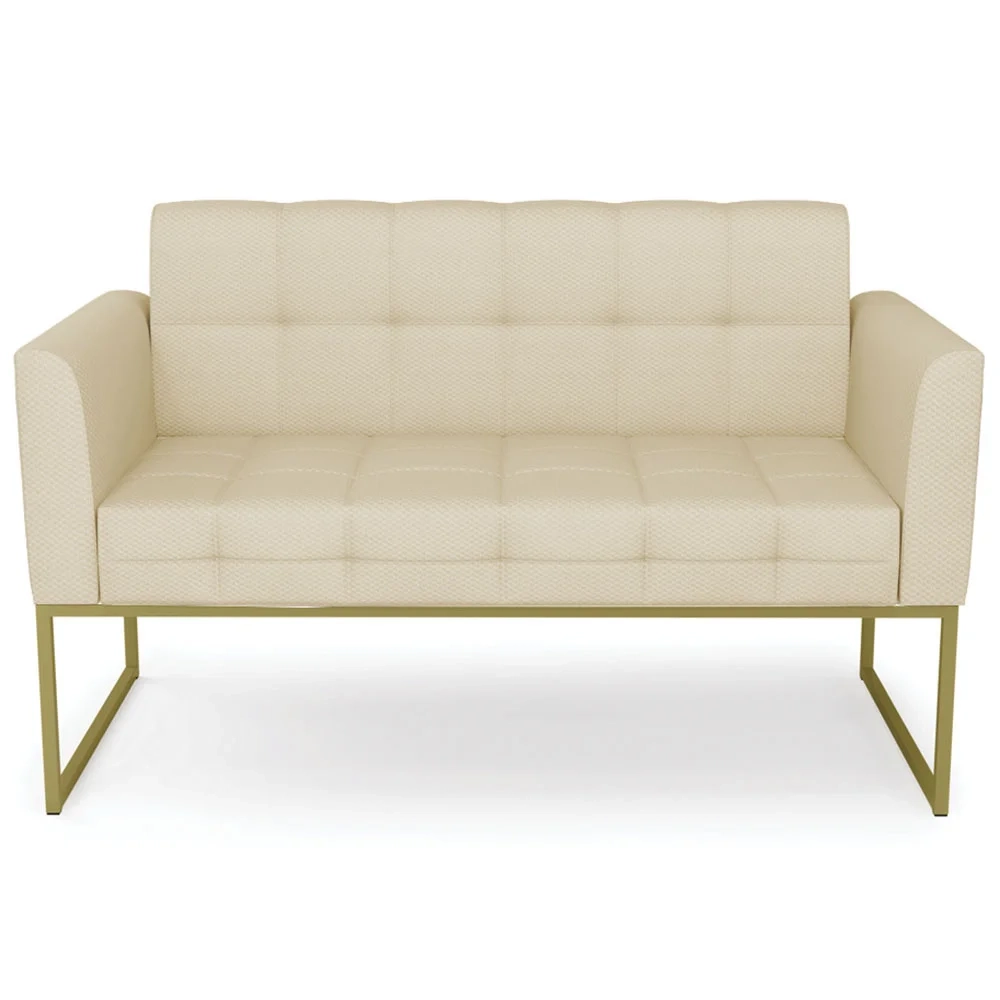 Sofá Namoradeira e 2 Poltronas Base Industrial Dourado Ana Veludo Luxo Off White - Ibiza