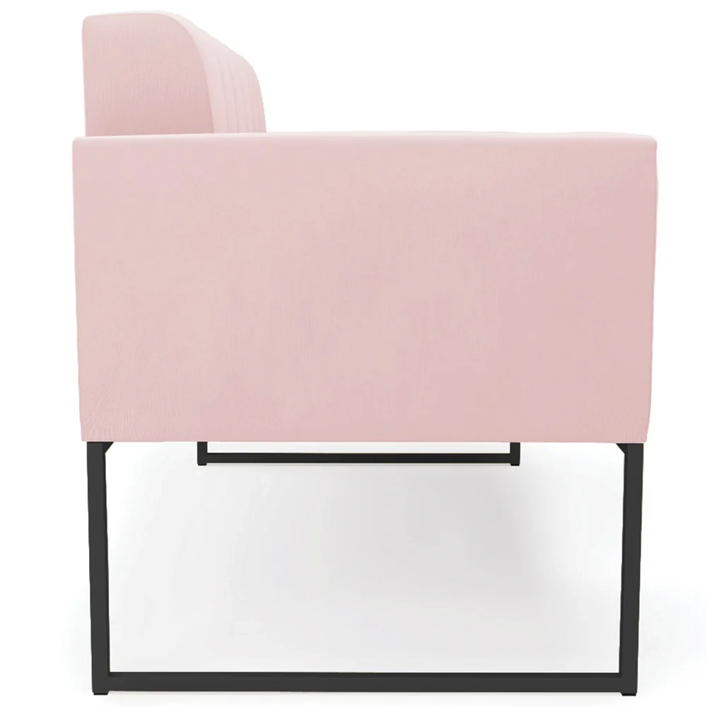 Sofá Namoradeira Base Industrial Preto Ana Suede Rosa Bebê - Ibiza