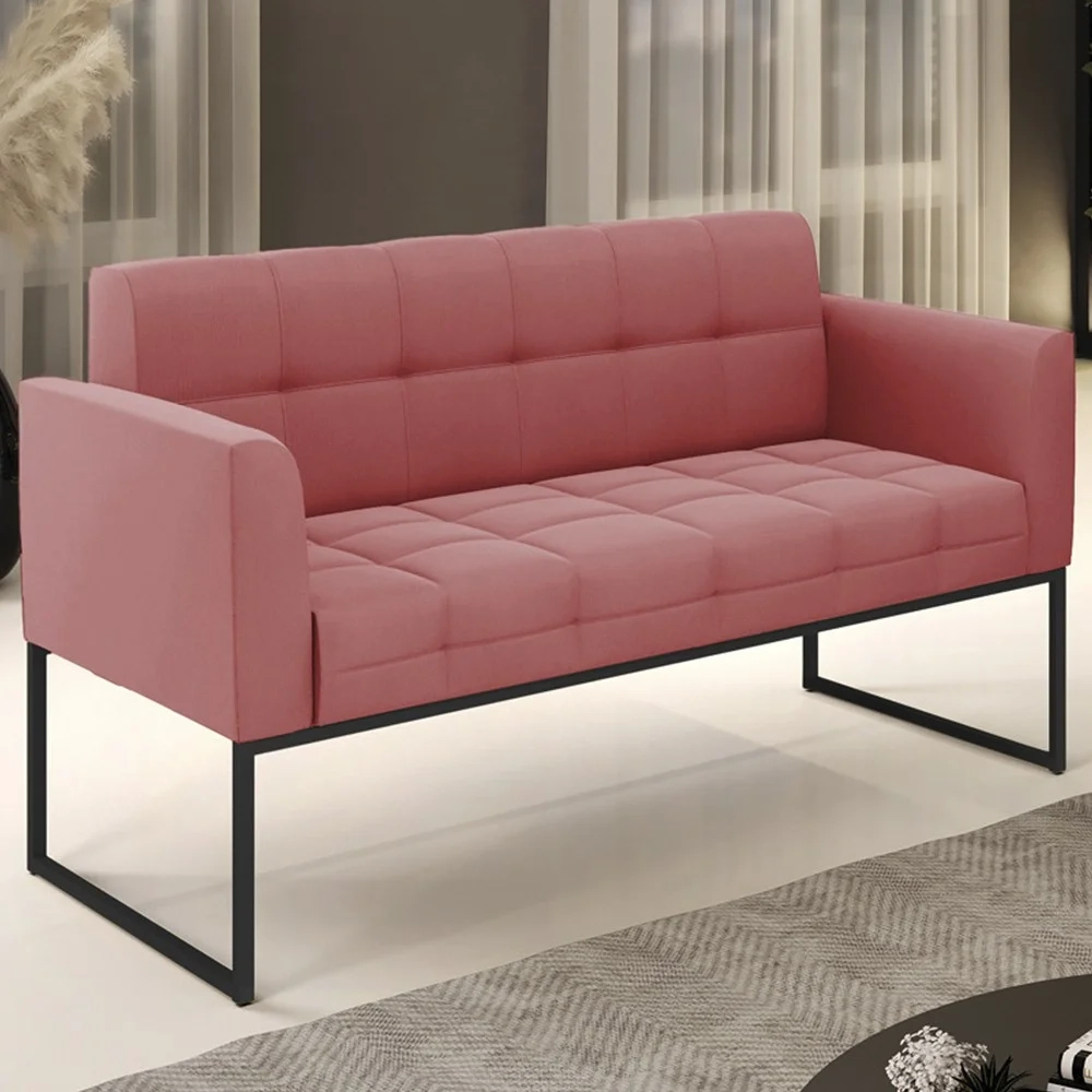 Sofá Namoradeira Base Industrial Preto Ana Suede Rosê - Ibiza