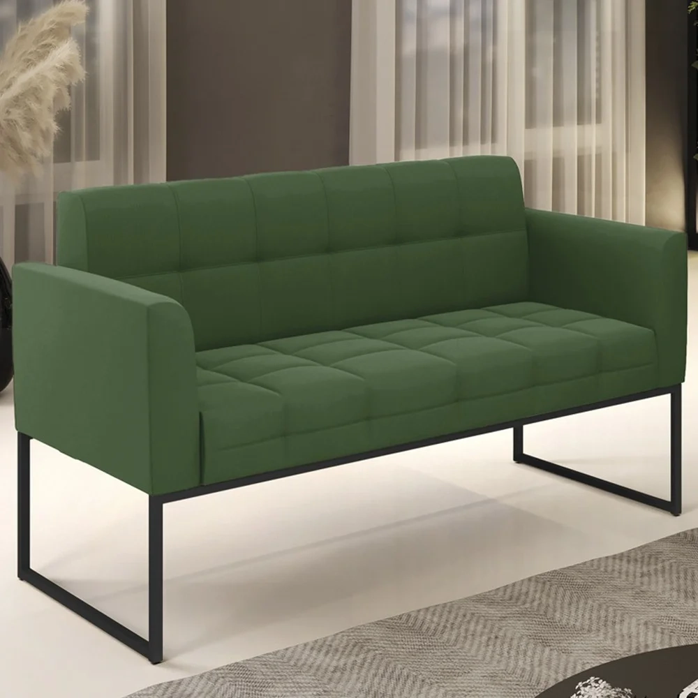 Sofá Namoradeira Base Industrial Preto Ana Suede Verde - Ibiza