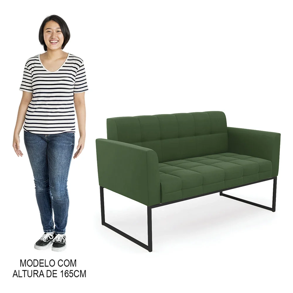 Sofá Namoradeira Base Industrial Preto Ana Suede Verde - Ibiza