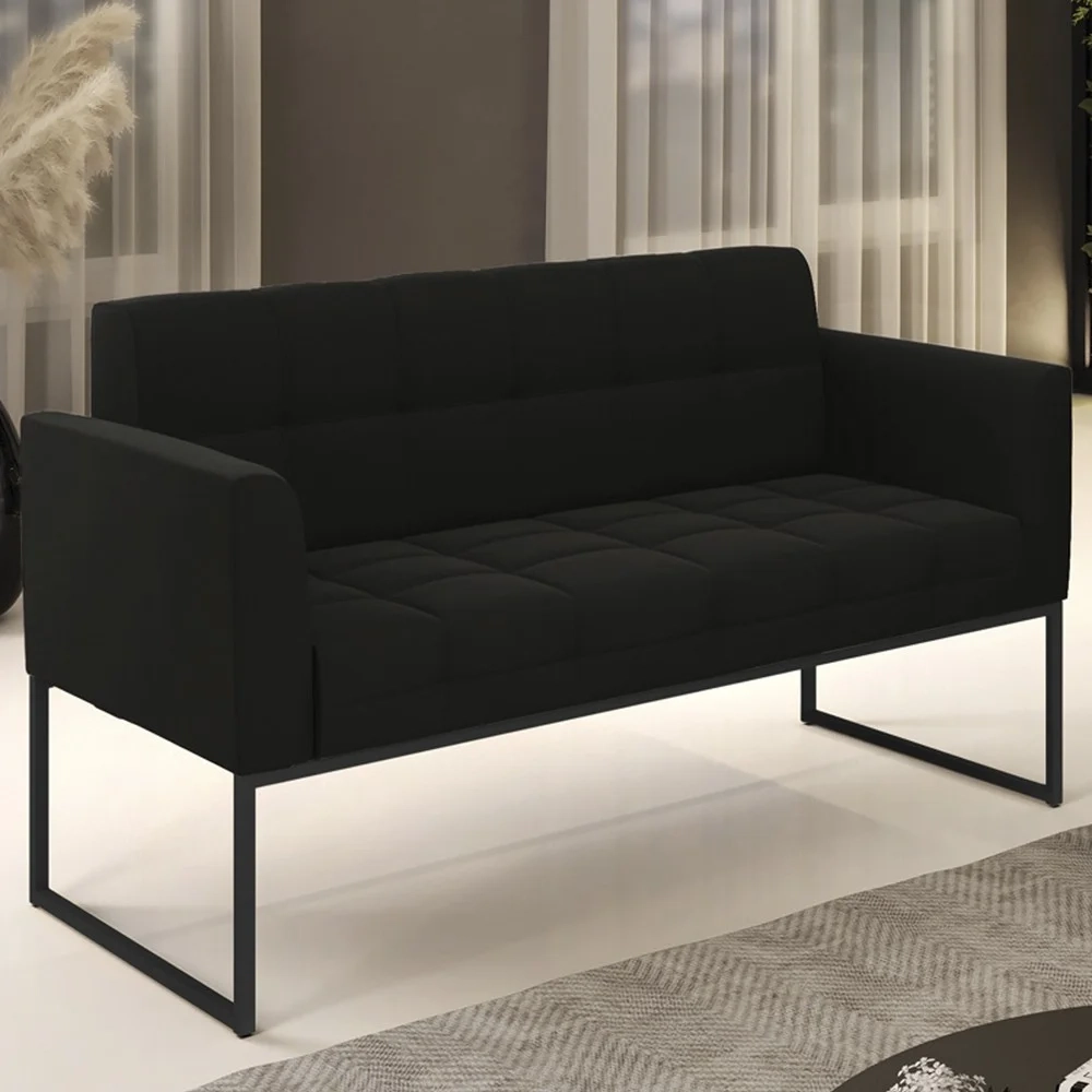 Sofá Namoradeira Base Industrial Preto Ana Suede Preto - Ibiza