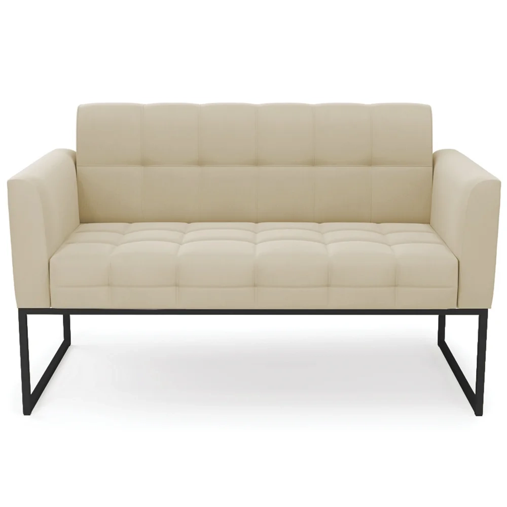 Sofá Namoradeira e 2 Poltronas Base Industrial Preto Ana Suede Bege - Ibiza