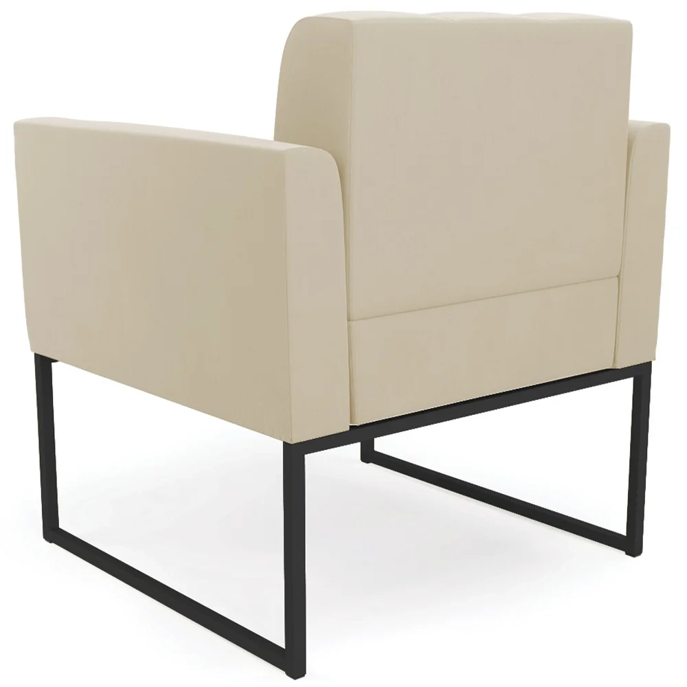 Sofá Namoradeira e 2 Poltronas Base Industrial Preto Ana Suede Bege - Ibiza