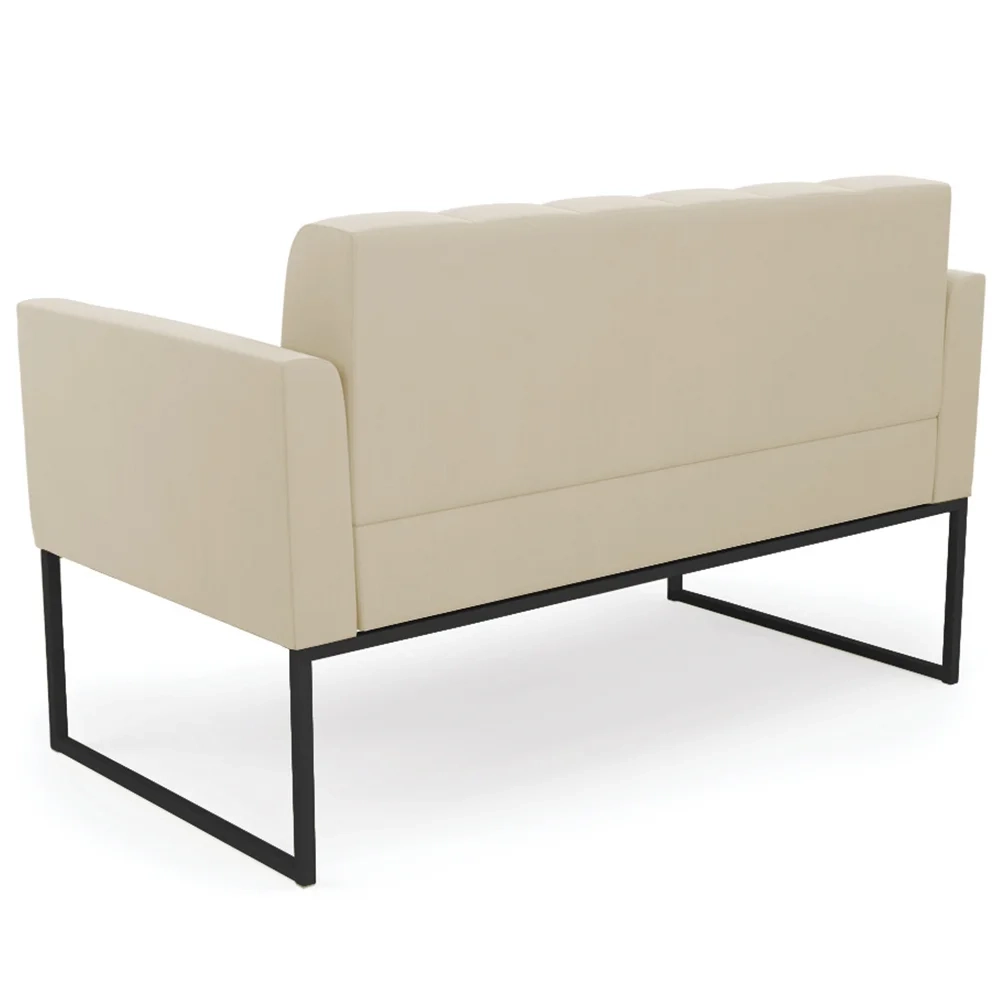 Sofá Namoradeira e 2 Poltronas Base Industrial Preto Ana Suede Bege - Ibiza