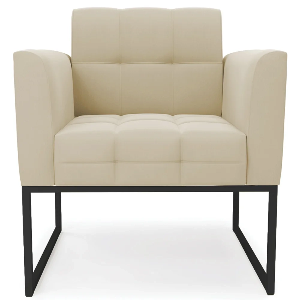 Sofá Namoradeira e 2 Poltronas Base Industrial Preto Ana Suede Bege - Ibiza