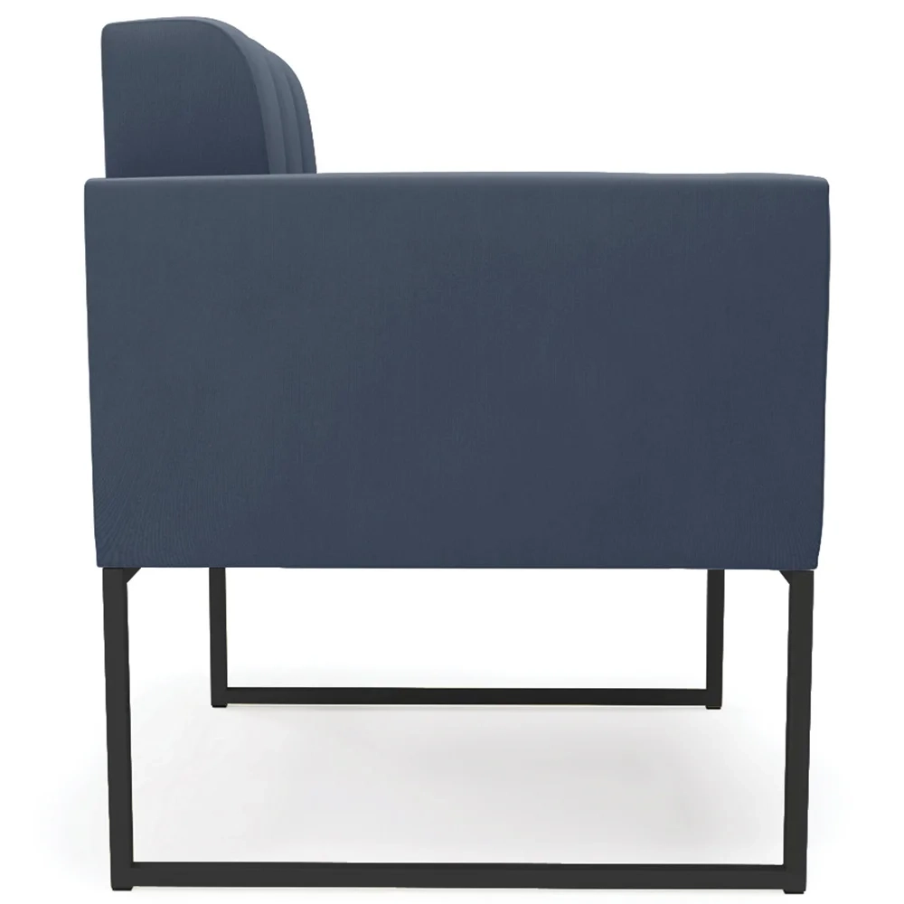 Sofá Namoradeira e 2 Poltronas Base Industrial Preto Ana Suede Azul Marinho - Ibiza