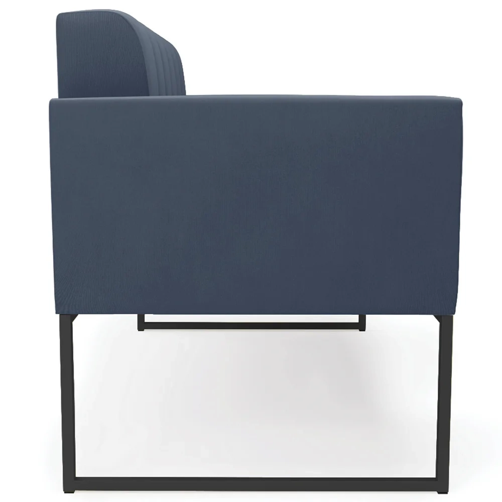 Sofá Namoradeira e 2 Poltronas Base Industrial Preto Ana Suede Azul Marinho - Ibiza