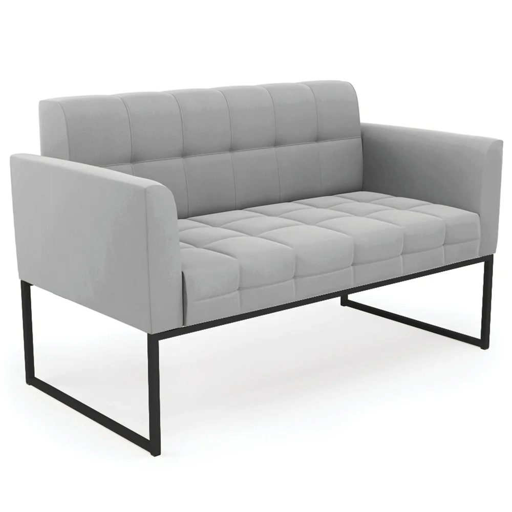 Sofá Namoradeira e 2 Poltronas Base Industrial Preto Ana Suede Cinza - Ibiza