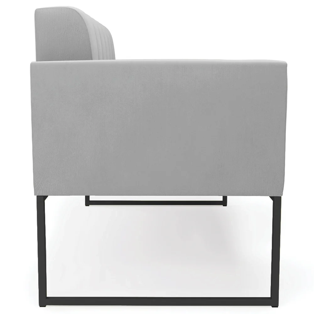 Sofá Namoradeira e 2 Poltronas Base Industrial Preto Ana Suede Cinza - Ibiza