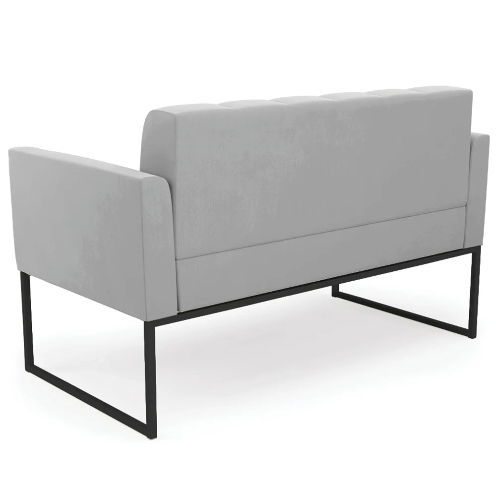 Sofá Namoradeira e 2 Poltronas Base Industrial Preto Ana Suede Cinza - Ibiza