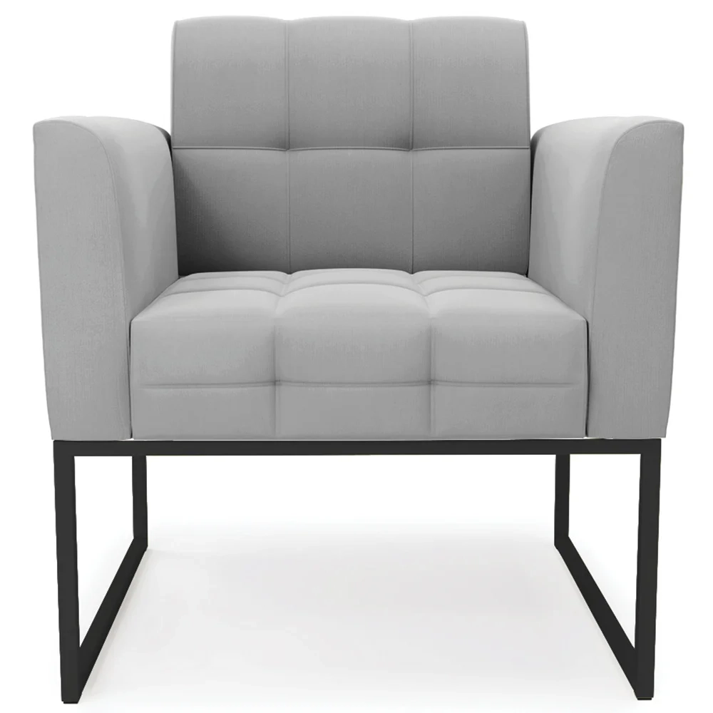 Sofá Namoradeira e 2 Poltronas Base Industrial Preto Ana Suede Cinza - Ibiza