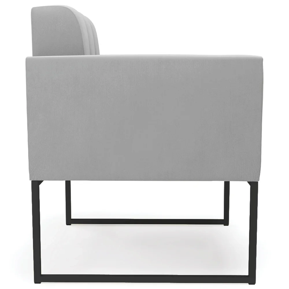 Sofá Namoradeira e 2 Poltronas Base Industrial Preto Ana Suede Cinza - Ibiza