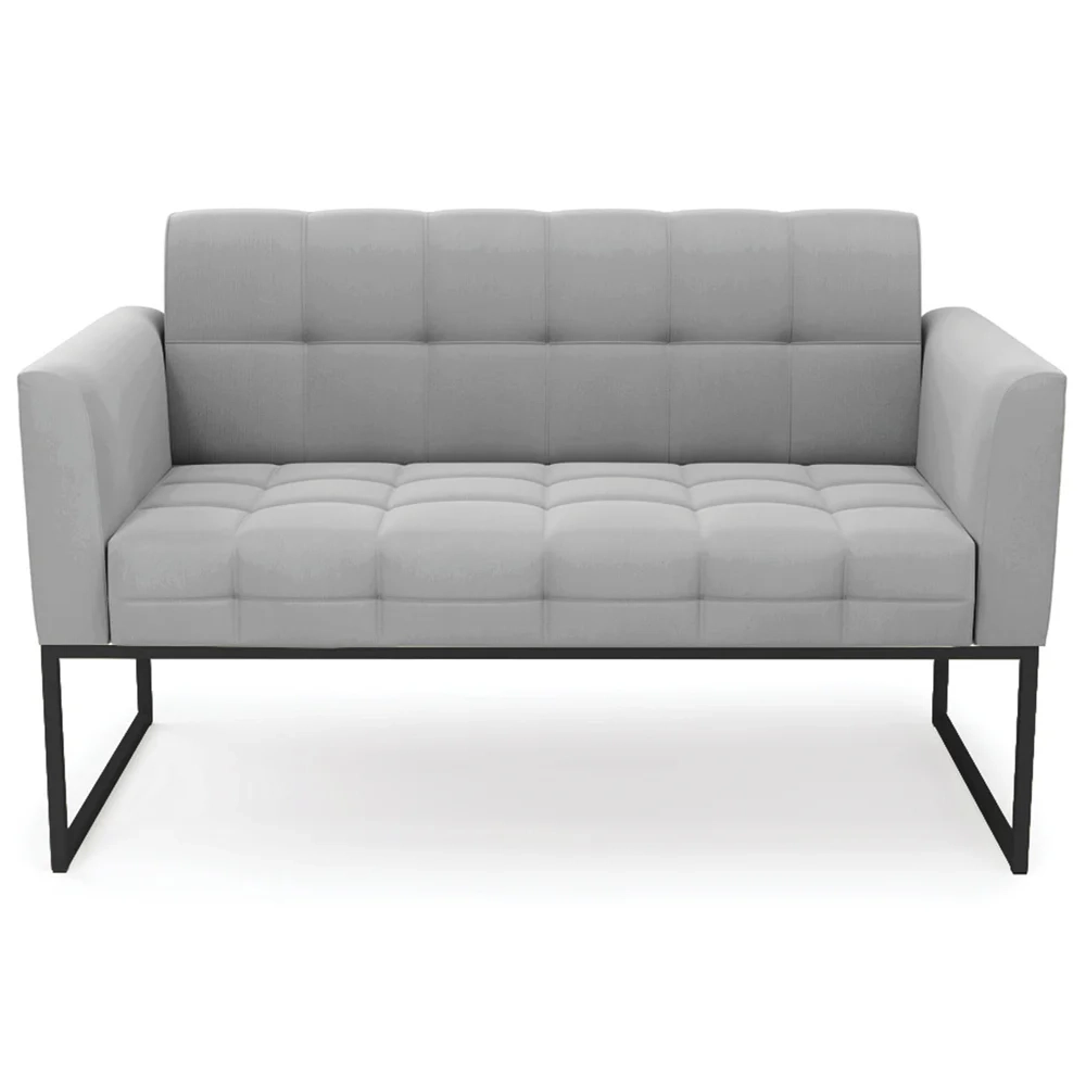 Sofá Namoradeira e 2 Poltronas Base Industrial Preto Ana Suede Cinza - Ibiza