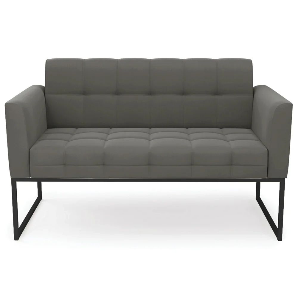 Sofá Namoradeira e 2 Poltronas Base Industrial Preto Ana Suede Grafite - Ibiza