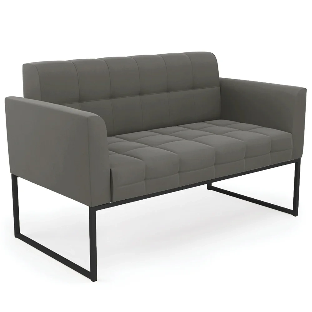 Sofá Namoradeira e 2 Poltronas Base Industrial Preto Ana Suede Grafite - Ibiza