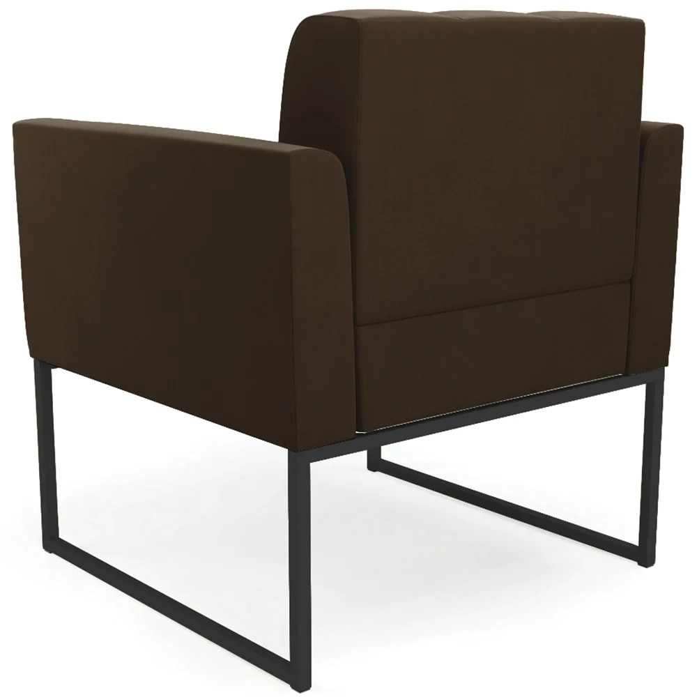 Sofá Namoradeira e 2 Poltronas Base Industrial Preto Ana Suede Marrom - Ibiza