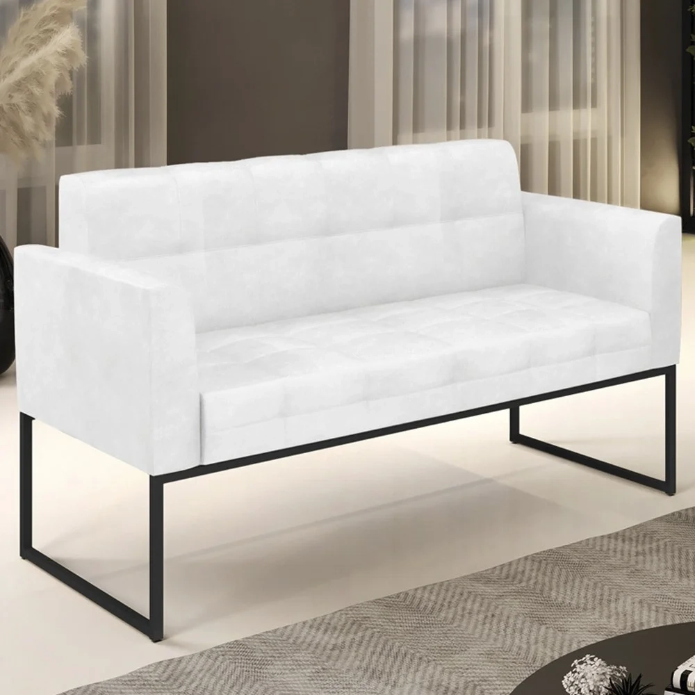 Sofá Namoradeira Base Industrial Preto Ana Sintético PU Branco - Ibiza