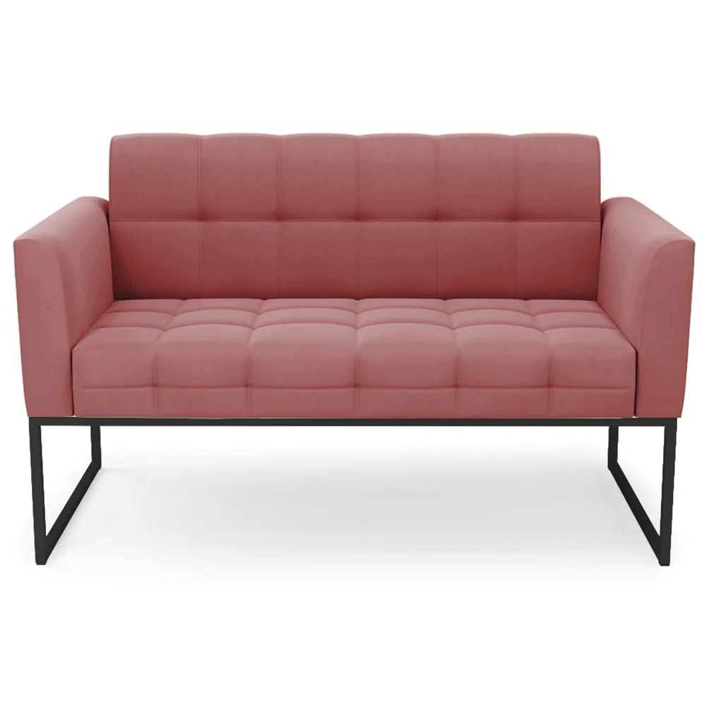 Sofá Namoradeira e 2 Poltronas Base Industrial Preto Ana Suede Rosê - Ibiza