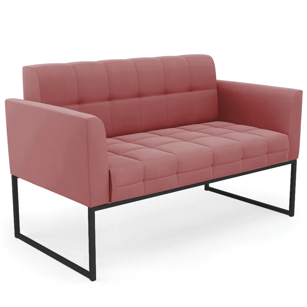 Sofá Namoradeira e 2 Poltronas Base Industrial Preto Ana Suede Rosê - Ibiza