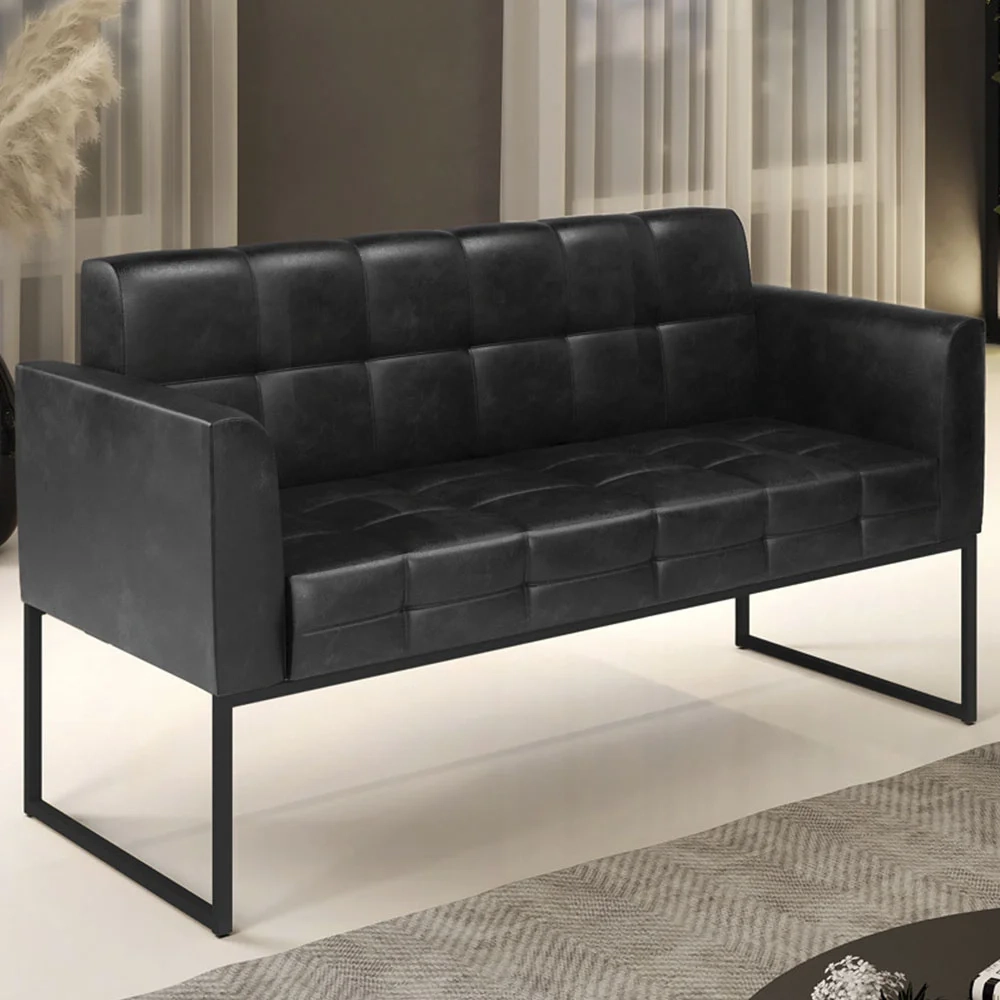Sofá Namoradeira Base Industrial Preto Ana Sintético PU Preto - Ibiza
