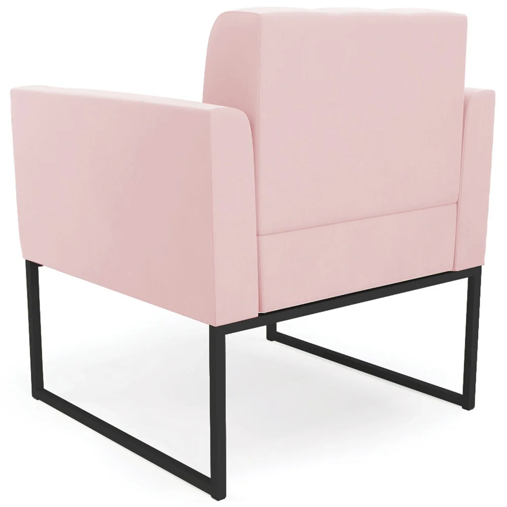 Sofá Namoradeira e 2 Poltronas Base Industrial Preto Ana Suede Rosa Bebê - Ibiza