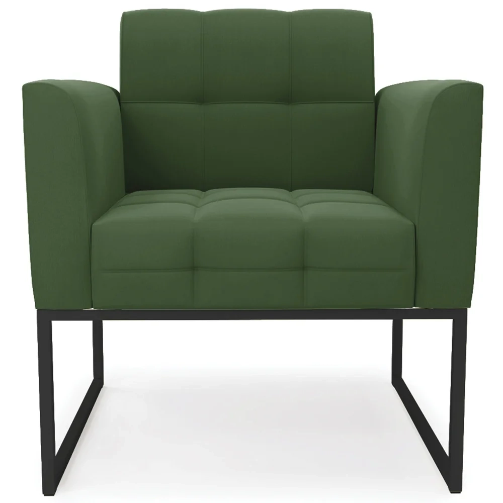 Sofá Namoradeira e 2 Poltronas Base Industrial Preto Ana Suede Verde - Ibiza