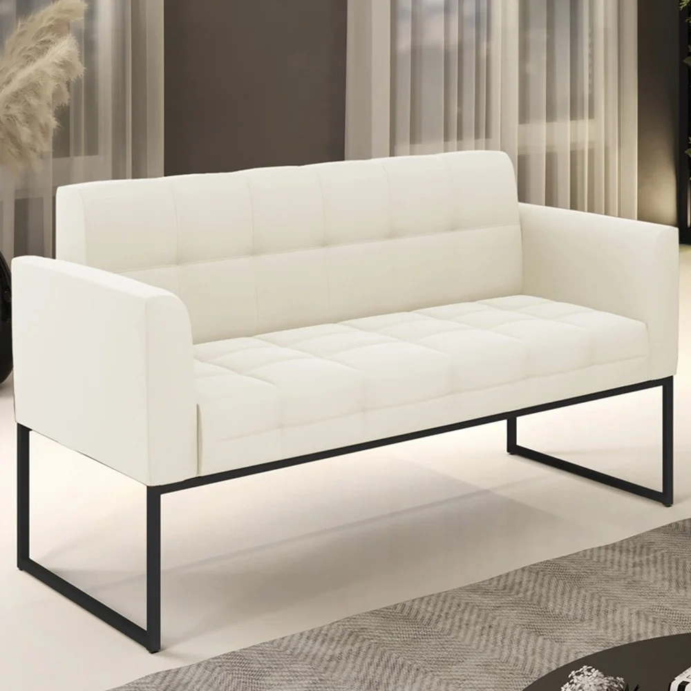 Sofá Namoradeira Base Industrial Preto Ana Veludo Bege - Ibiza