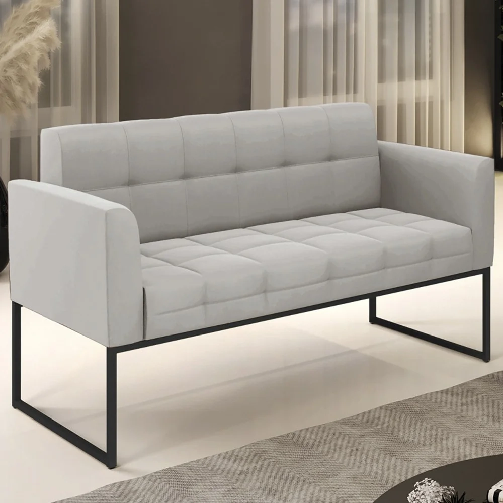 Sofá Namoradeira Base Industrial Preto Ana Veludo Cinza - Ibiza