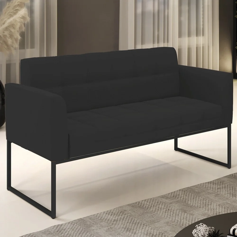Sofá Namoradeira Base Industrial Preto Ana Veludo Preto - Ibiza