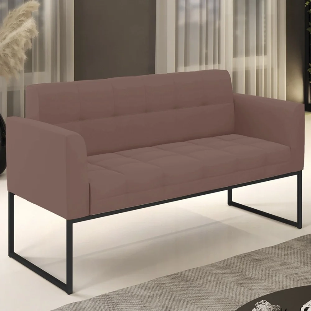 Sofá Namoradeira Base Industrial Preto Ana Veludo Rose - Ibiza