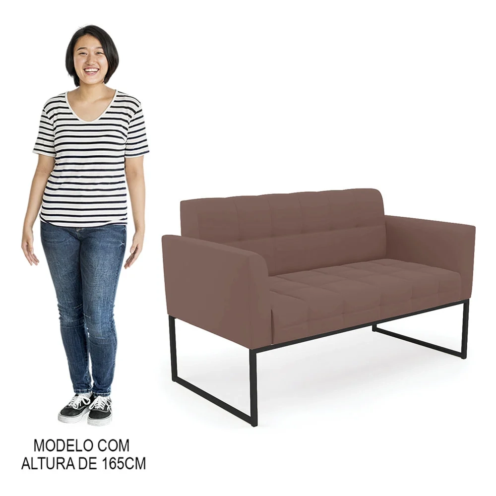 Sofá Namoradeira Base Industrial Preto Ana Veludo Rose - Ibiza