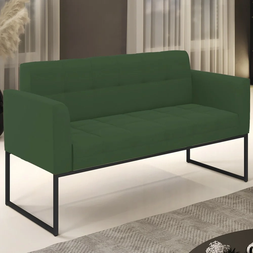 Sofá Namoradeira Base Industrial Preto Ana Veludo Verde - Ibiza