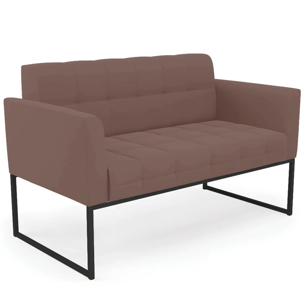 Sofá Namoradeira e 2 Poltronas Base Industrial Preto Ana Veludo Rosê - Ibiza