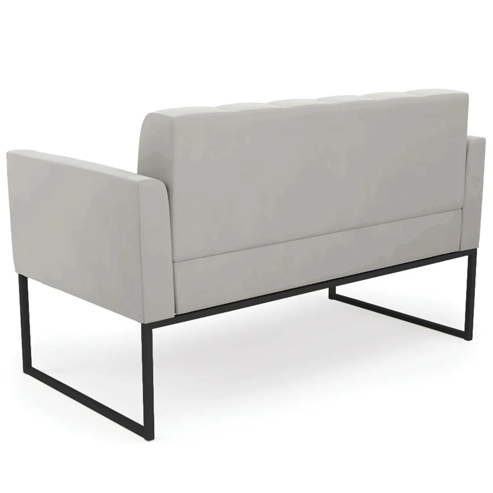 Sofá Namoradeira e 2 Poltronas Base Industrial Preto Ana Veludo Cinza - Ibiza