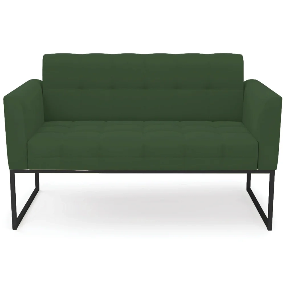 Sofá Namoradeira e 2 Poltronas Base Industrial Preto Ana Veludo Verde - Ibiza