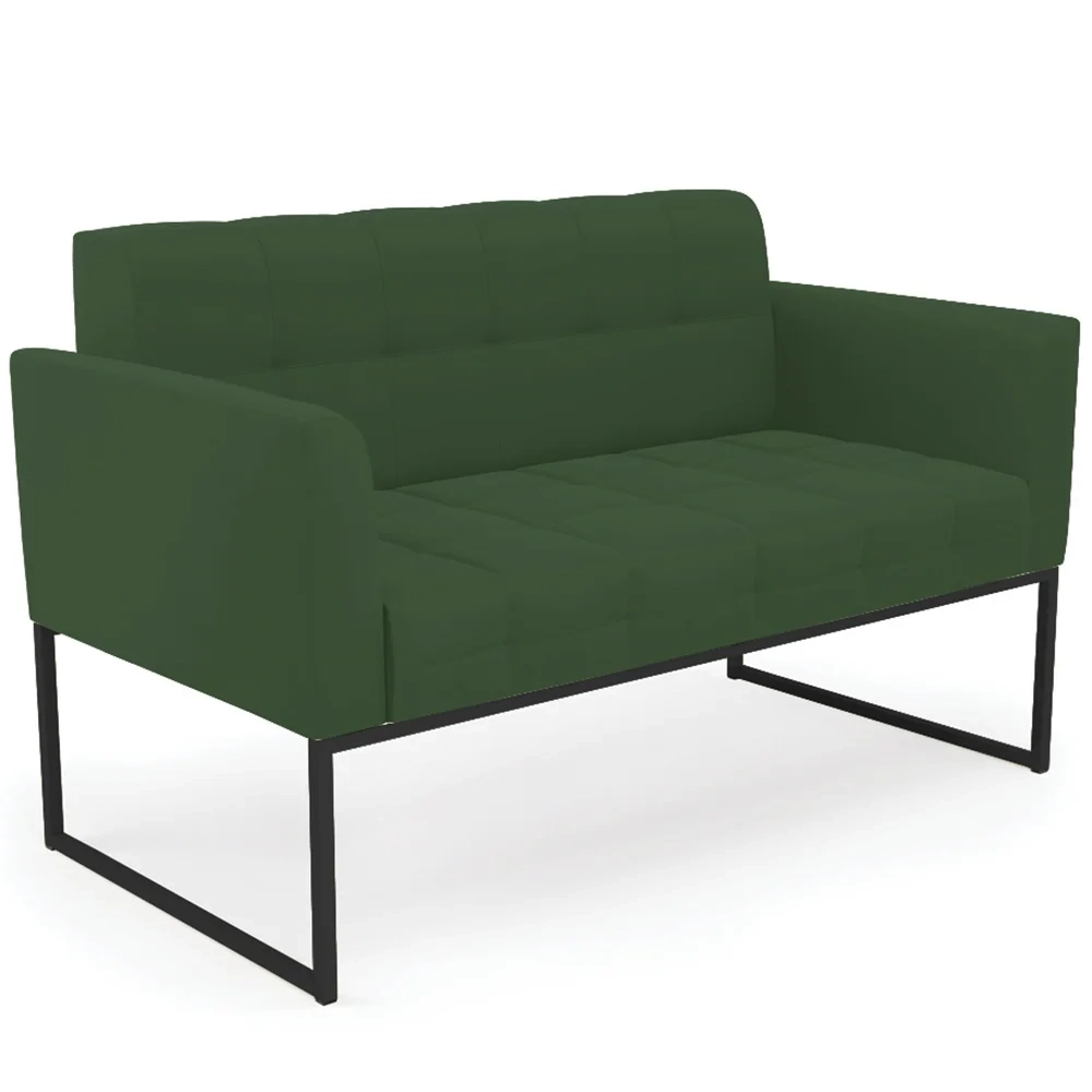 Sofá Namoradeira e 2 Poltronas Base Industrial Preto Ana Veludo Verde - Ibiza