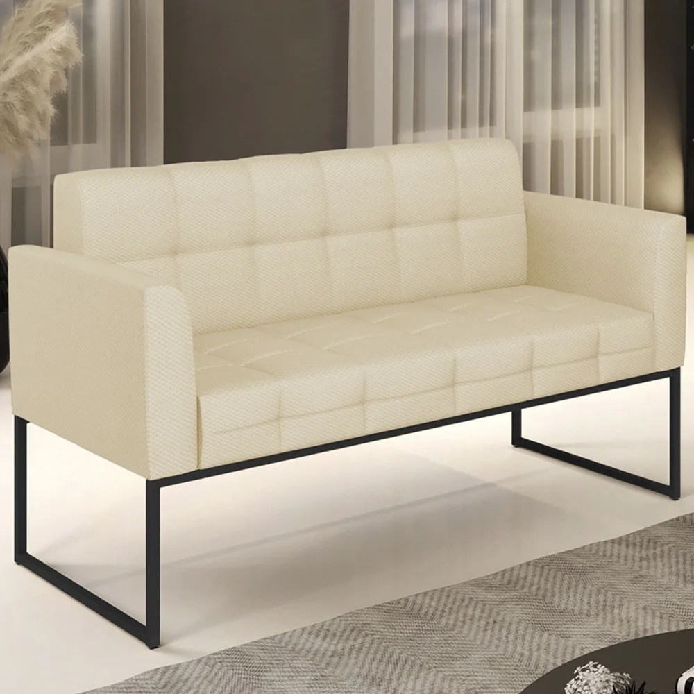 Sofá Namoradeira Base Industrial Preto Ana Veludo Luxo Off White - Ibiza
