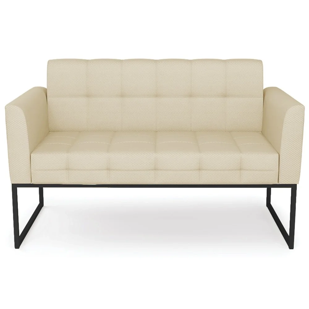 Sofá Namoradeira e 2 Poltronas Base Industrial Preto Ana Veludo Luxo Off White - Ibiza