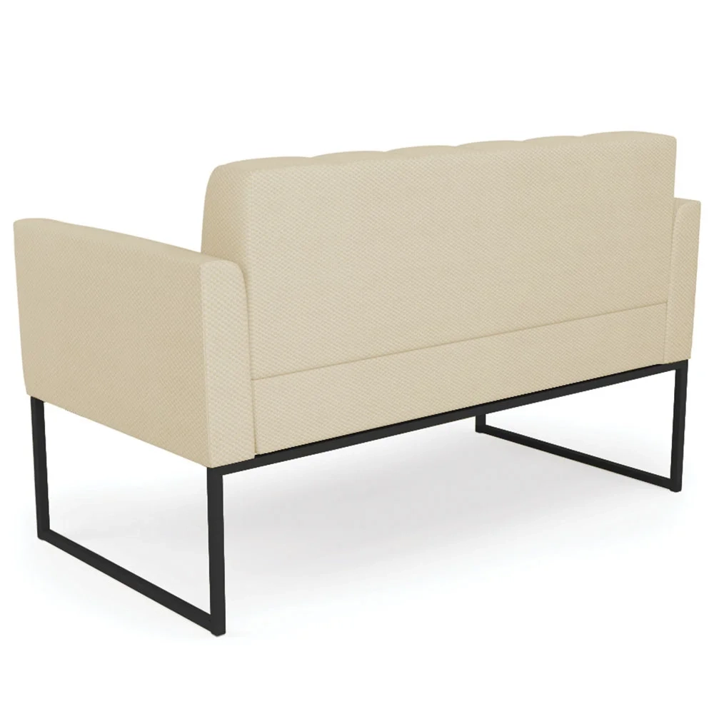 Sofá Namoradeira e 2 Poltronas Base Industrial Preto Ana Veludo Luxo Off White - Ibiza