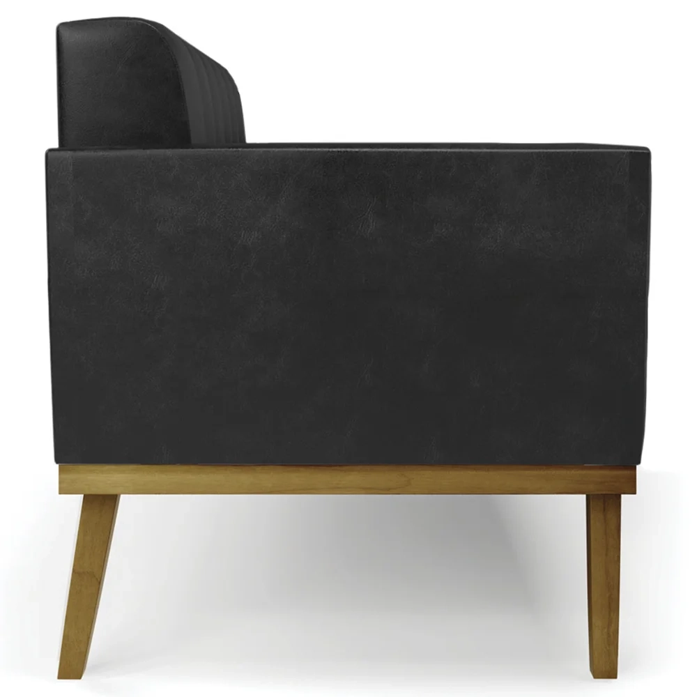 Sofá Namoradeira Base Madeira Castanho Ana Sintético PU Preto - Ibiza