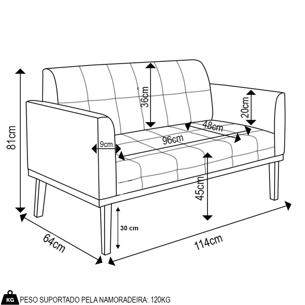 Sofá Namoradeira Base Madeira Castanho Ana Sintético PU Nozes - Ibiza