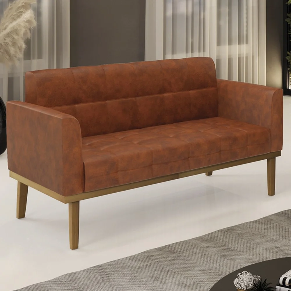 Sofá Namoradeira Base Madeira Castanho Ana Sintético PU Nozes - Ibiza